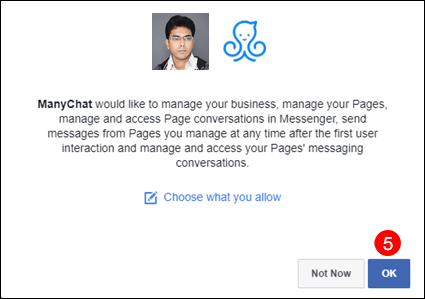 Confirm ManyChat to access